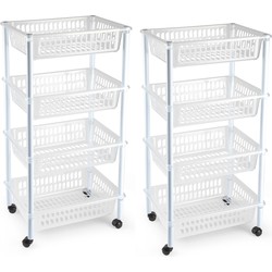 2x stuks opberger/organiser trolley/roltafel met 4 manden 85 cm transparant - Opberg trolley