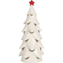 Clayre & Eef Kerstdecoratie met LED-verlichting Kerstboom Ø 11x25 cm Wit Keramiek