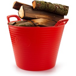 Haardblokken/houtblokken flexibele emmer/kuip - rood - 42 liter -38 x 45 cm - eco kunststof - Opbergmanden