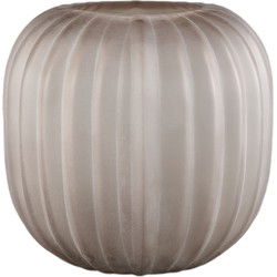 PTMD Levente Sand Carved Glass Round Vase Ribbed Low