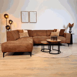 Industriële leren hoekbank Brisbane cognac - links