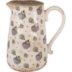 Clayre & Eef Decoratie Kan  21x15x23 cm Beige Blauw Keramiek Bloemen Schenkkan