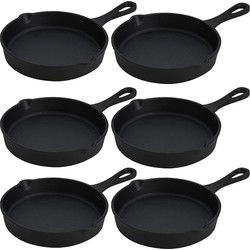Excellent Houseware Serveerpannetje - 6x - met steel - D14 cm - gietijzer - Braadpannen