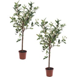 2x Olijfbomen kunstplanten/kunstbomen 65 cm in kunststof plantenpot - Kunstplanten