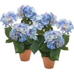 2x stuks blauwe hortensia kunstplant in terracotta pot 40 cm - Kunstplanten