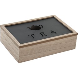 Items Theedoos/opbergdoos Cameron - 6-vaks - MDF hout - 24 x 16 x 7 cm - met doorzichtige deksel - Theedozen