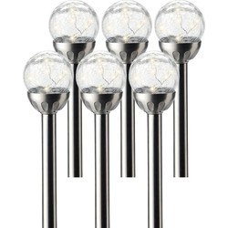 6x Buitenlamp/tuinlamp Navi craquele bol 30 cm RVS op steker - Prikspotjes