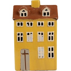 Clayre & Eef Waxinelichthouder Huis 12x8x18 cm Geel Bruin Keramiek Theelichthouder