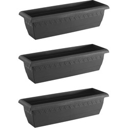 Set van 3x kunststof antraciet grijze plantenbakken/bloempotten Jardinera 60 x 20 cm rechthoekig - Plantenbakken