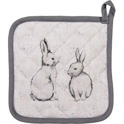 Clayre & Eef Pannenlap 20x20 cm Beige Grijs Katoen Vierkant Konijn