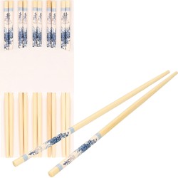 Sushi eetstokjes - 5x setjes - bamboe hout - blauwe print - 24 cm - Eetstokjes