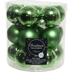 18x stuks kleine glazen kerstballen groen 4 cm mat/glans - Kerstbal