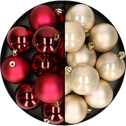 24x stuks kunststof kerstballen mix van donkerrood en champagne 6 cm - Kerstbal