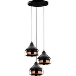 Hanglamp van zwart en koperkleurig metaal met bolvormige basis D37 cm - YILDO