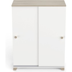 Kleine buffetkast met 2 schuifdeuren, eiken kronberg en wit decor - L79,9 cm