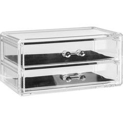 Sieraden/make-up organizer met 2 lades - 19 x 11 x 9 cm - kunststof - Make-up dozen