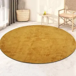 Outlet - Milan Königlich Viscose Vloerkleed Rond Laagpolig Mosterdgeel- 115 CM ROND