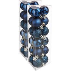 36x stuks kerstballen blauw glans en mat kunststof 3 cm - Kerstbal