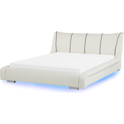 Beliani NANTES - Tweepersoonsbed met LED-verlichting-Wit-Leer