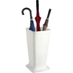 Plasticforte Paraplubak/parapluhouder - ivoor wit - rotan gevlochten kunststof - D26 x H52 cm - Paraplubakken