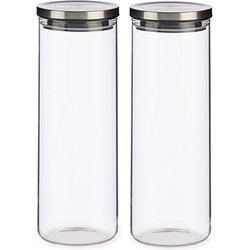 Set van 2x stuks glazen luxe keuken voorraadpotten/voorraadbussen met deksel zilver 1700 ml - Voorraadpot