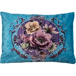 Clayre & Eef Sierkussen 70x50x6 cm Blauw Synthetisch Bloemen Kussenhoes met Kussenvulling