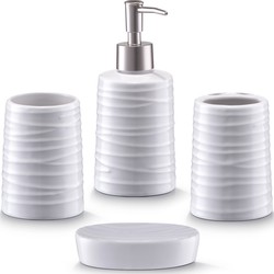 Zeller Badkamer/toilet accessoires set 4-delig - keramiek - Badkameraccessoireset