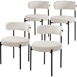 Eetkamerstoel set van 4 met teddy stof met rugleuning wit Keukenstoel ML design