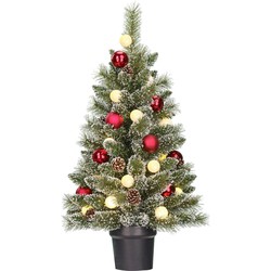 Black Box Trees Kaprun Kunstkerstboom in Pot met LED Verlichting - H90 x Ø51 cm - Groen Frosted, Rood