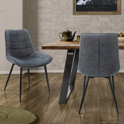Eetkamerstoel set van 2 vierkant antraciet gewatteerde kunstleren bekleding met metalen poten incl. montagemateriaal ML-Design