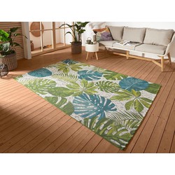 Binnen- En Buitenkleed - Tropical Leaves Groen/Blauw - 200 X 285 CM