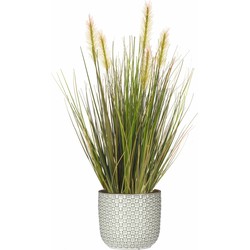 Emerald Kunstplant - groen gras 45 cm - wit bloempot keramiek - Kunstplanten