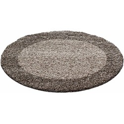 Candy Shaggy Lijstmotief Rond Shaggy vloerkleed - taupe