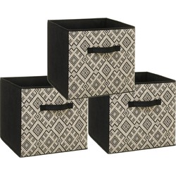 Set van 3x stuks opbergmand/kastmand 29 liter zwart/creme polyester 31 x 31 x 31 cm - Opbergmanden