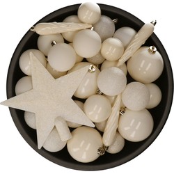 Set van 33x stuks kunststof kerstballen met ster piek wol wit mix - Kerstbal