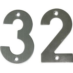 AMIG Huisnummer 32 - massief Inox RVS - 10cm - incl. bijpassende schroeven - zilver - Huisnummers
