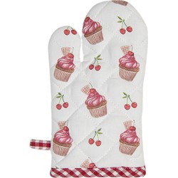 Clayre & Eef Kind Ovenwant  12x21 cm Rood Roze Katoen Cupcakes Ovenhandschoen