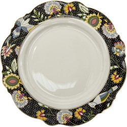 Clayre & Eef Dinerbord  Ø 28 cm Zwart Wit Keramiek Rond Bloemen Eetbord