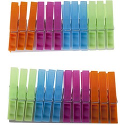 24x Wasgoedknijpers / wasknijpers in verschillende kleuren - Knijpers