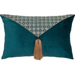 Velvet Kussen Hotel Chic - Petrol Blauw / Goud - 38 x 58 cm (incl. vulling)