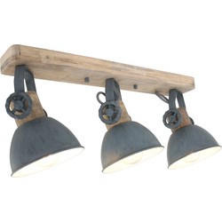 Houten plafondlamp met 3 grijze spots Mexlite Gearwood Grijs