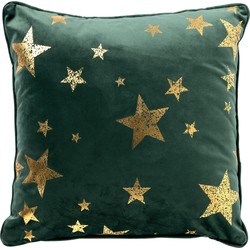 Geen merk STARS - Sierkussen 45x45 cm - velvet met gouden sterren - Mountain View - donkergroen - Dutch Decor kerst collectie