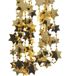 Decoris kerstslingers - 2x - goud - sterren - 270 cm - kunststof - Kerstslingers