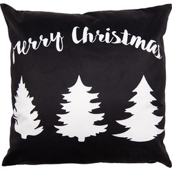 Clayre & Eef Kussenhoes  45x45 cm Zwart Wit Polyester Vierkant Kerstboom Merry Christmas Sierkussenhoes