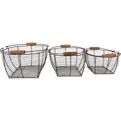 Clayre & Eef Opbergmand Set van 3  35x26x14 cm Bruin Ijzer Hout Mand