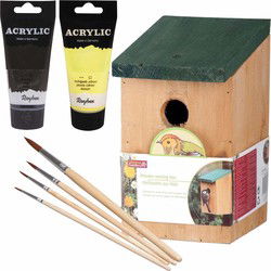 Houten vogelhuisje/nestkastje 22 cm - zwart/geel Dhz schilderen pakket - Vogelhuisjes