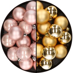 32x stuks kunststof kerstballen mix van lichtroze en goud 4 cm - Kerstbal