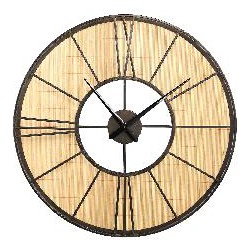 PTMD Andis Ronde Wandklok - 85 x 9,5 x 85 cm - Metaal/Rotan - Bruin