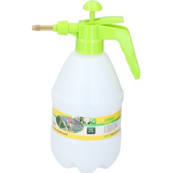 Kinzo Plantenspuit met hoge druk sproeier/sproeikop - kunststof - 2 liter - wit/groen - Plantenspuiten