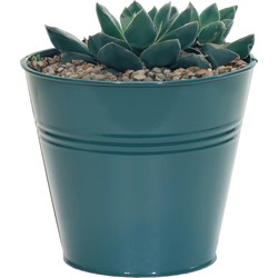 Mega Collections plantenpot/bloempot Bob - zink - zeegroen - D13 X H12 cm - IJzeren emmer / teil